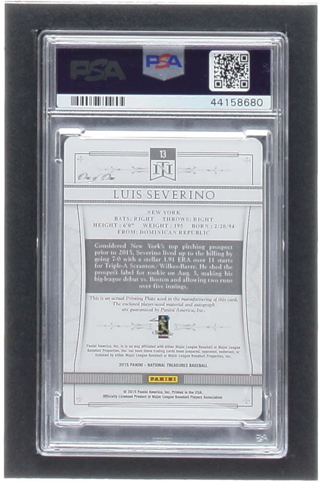 Luis Severino 2015 Panini National Treasures Prospect Silhouette Autographs Mate - Image 2 of 2