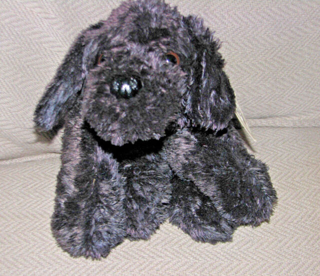 FAO SCHWARZ SCHWARTZ STUFFED PLUSH PUPPY DOG BLACK SILKY BEAN SOFT CUDDLY 12