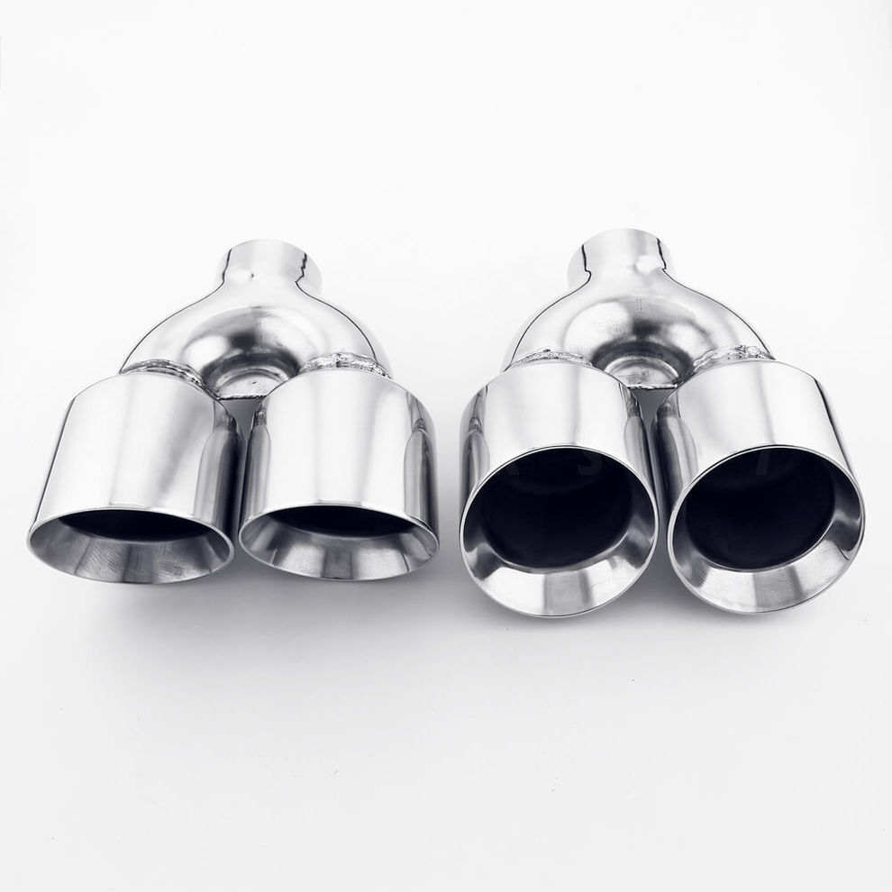 TRI-HYBERS Black Stainless Steel Dual Wall Exhaust Tips - 3" In/Out 9" Long Quad Outlet