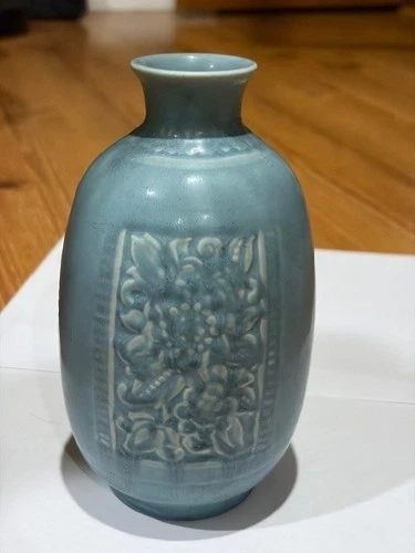 Vintage 1934 Rookwood Pottery Art Vase Blue Relief Shape 6376