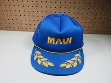 Vintage Hawaiian Headwear mens blue yelow Maui mesh trucker snapback hat OS EUC