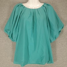 Flying Tomato Blouse Womens Large Green Pleated Scoop Neck Kimono Sleeve Tunic