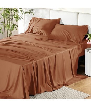 Bedsure Queen Sheet Set, Rayon Derived from Bamboo, Cooling Burnt Orange