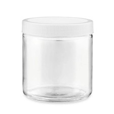 Set Of 4 Clear Straight-Sided Glass Jars - 16 oz, White Plastic Cap
