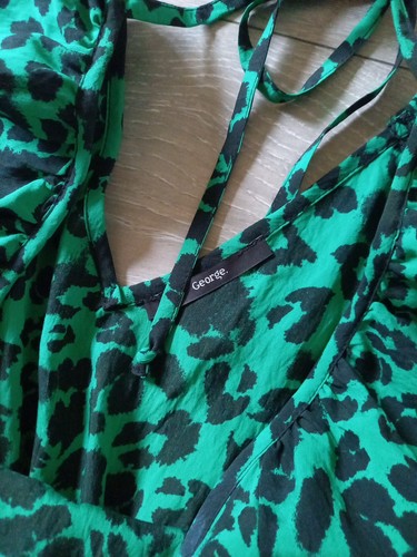 George grün & schwarz Leopardenmuster Hängerchen Kleid Rüschen Urlaub Boho Freizeit UK10 - Bild 11 von 19