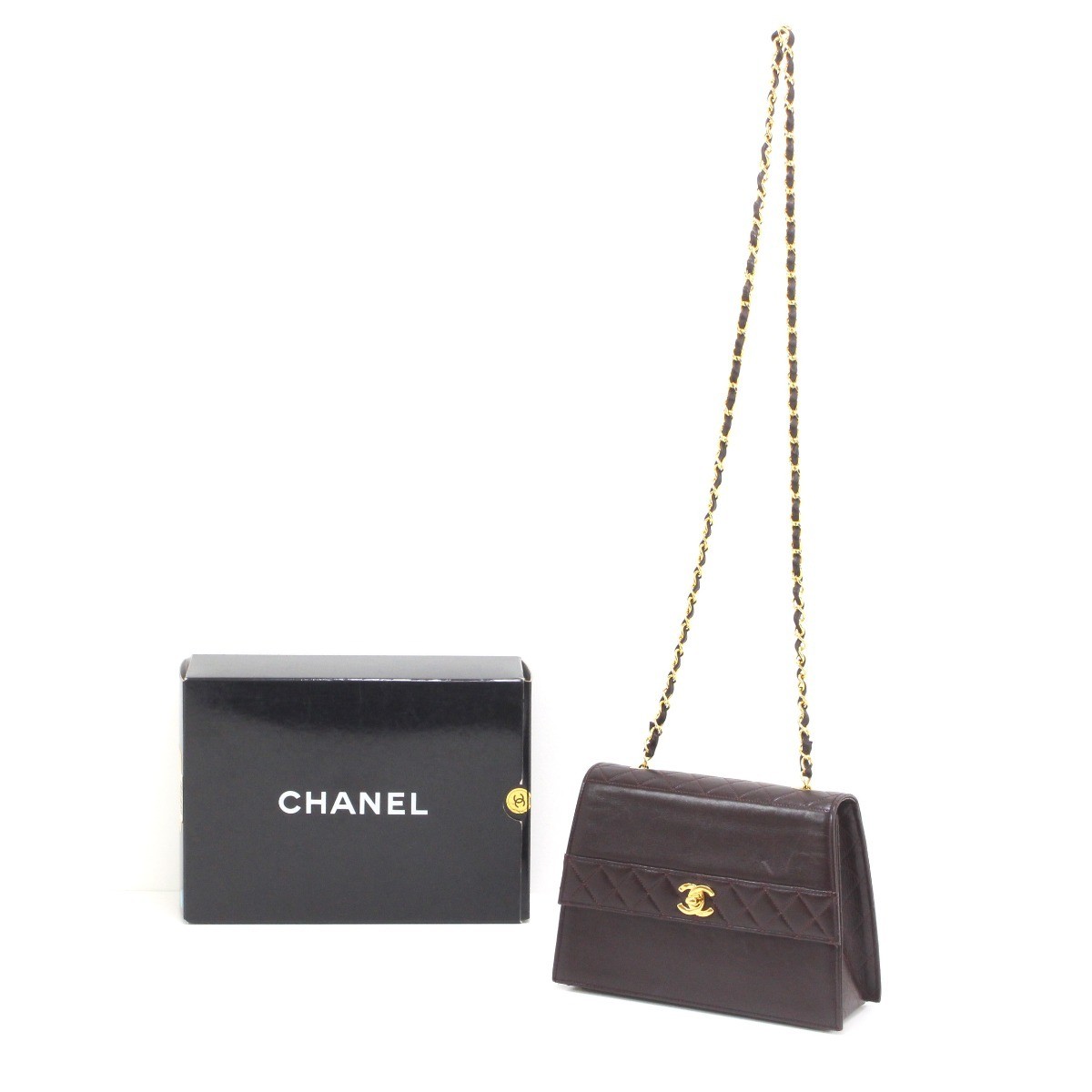 CHANEL Dark Brown Matelass Leather Shoulder Bag with Minor Wear