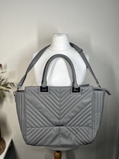 Primark Grey Quilted Tote Bag Large Shoulder / Crossbody Handbag Chevron Pattern
