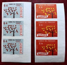 Very Rare Imperf 1962 PARAGUAY Europa Tribute Stamps Corner Blocks HCV MNH