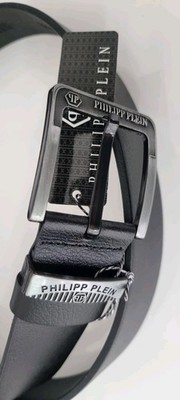 Philipp Plein Gürtel Leder Unisex Schwarz Neu Ungeöffnet mit Ettiket 130cm Länge