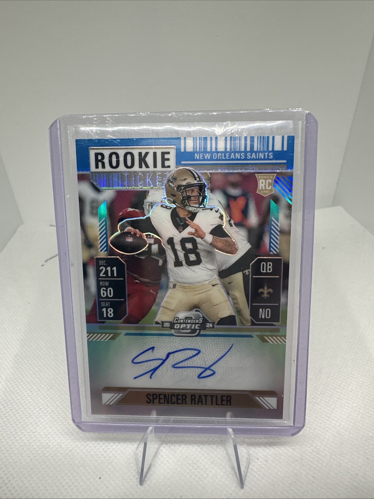 2024 Contenders Optic Spencer Rattler Rookie Ticket Auto RC Teal Prizm #62/99