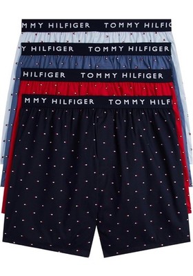 TOMMY HILFIGER Mens Woven Boxers 4 Pack S M L XL Blue 100% Soft Cotton Elastic