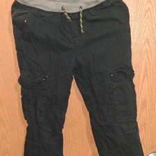 Cat Jack Boys Black Solid Cargo Pants Straight Fit Elastic Waist Pockets