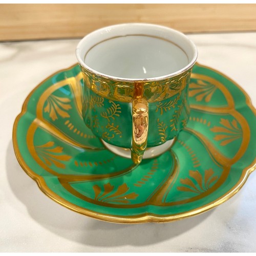 Royal Stafford Green & Gold Bone China Teacup & Saucer Vintage - Picture 8 of 9