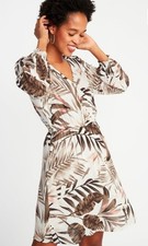 Old Navy Size M  Palm Leaf Print Dress Long Sleeve Casual Pink Brown White