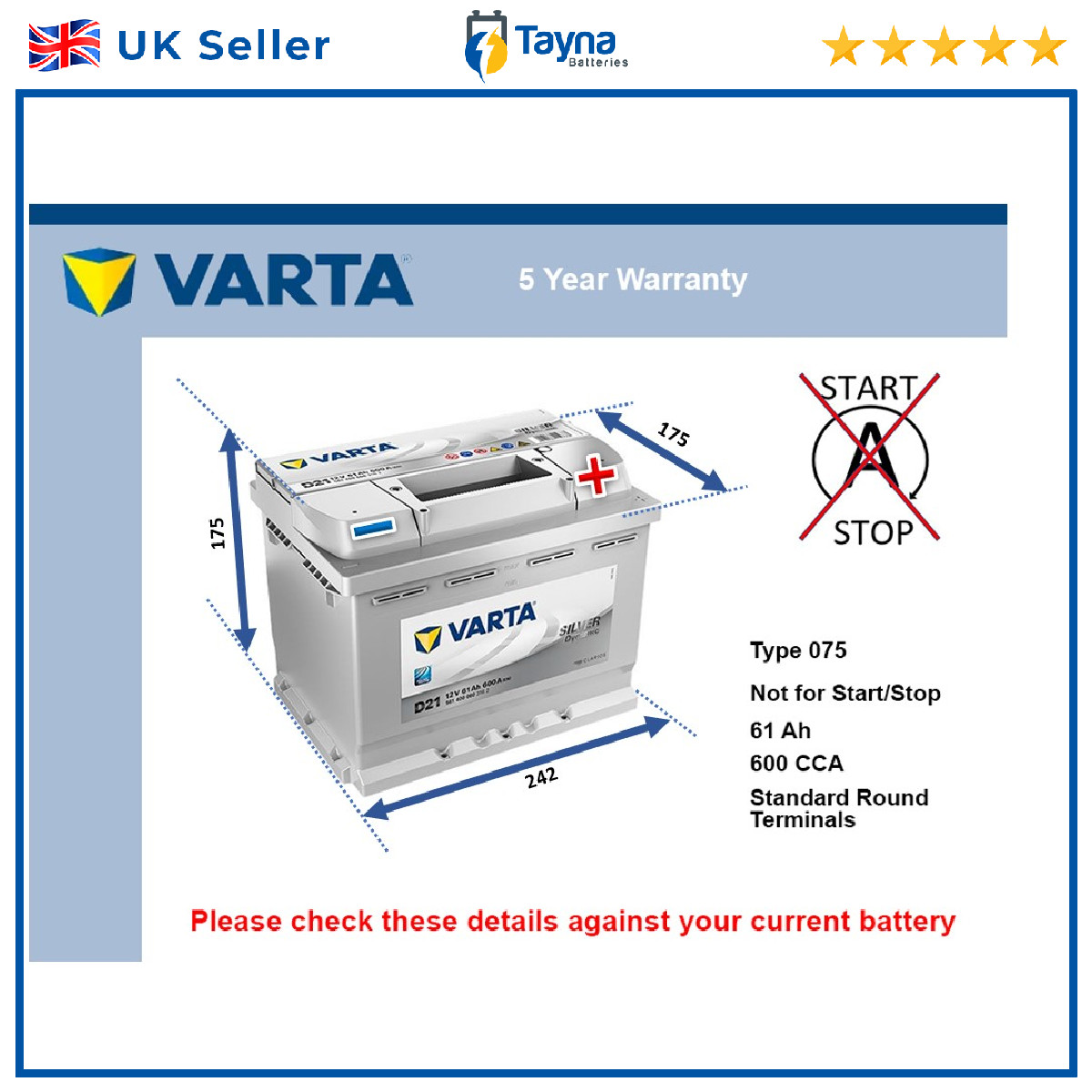 Battery fits LANCIA BETA TREVI FLAVIA DELTA FULVIA AURELIA GAMMA 075