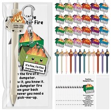 24 Sets Dumpster Fire Gifts Valentine's Day Funny Ballpoint Pens Acrylic Keyc...