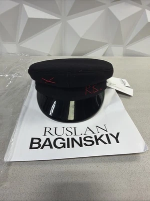 RUSLAN BAGINSKIY BAKER BOY HAT EMBROIDERED MONOGRAM BLACK Size S - Image 1 of 4