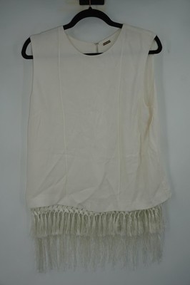 Adam Lippes Blouse Womens 8 White Sleeveless Fringe Hem Silk Lined Tank Top