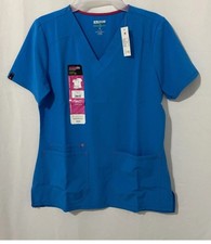 Scrubstar Premium Scrub Top Women's Blue 4 Way Stretch V-Neck XS
