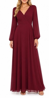 JJ'S House A Line V-Neck  Full Length Chiffon Burgandy Mother Of The Bride