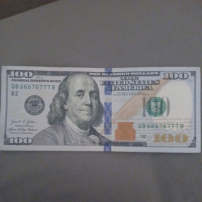 #ad Fancy Serial Number $100 Dollar Bill EXTREMELY RARE SERIAL NUMBER QB 66676777 B $500.00