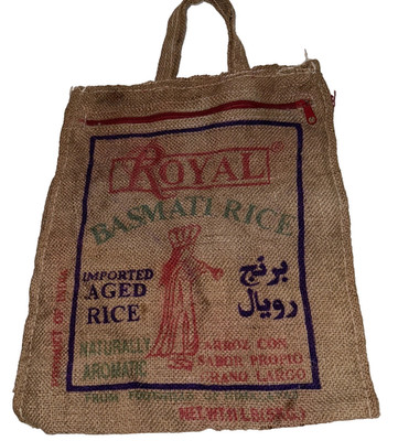 Vintage Old Burlap/Feed Sack Purse Royal Basmati Rice Bag Zipper Handle 18X13''