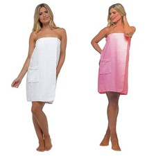 Ladies 100% Cotton Terry Towelling Spa Bath Shower Body Towel Wrap with Pocket