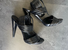 ALEXANDER MCQUEEN Black Leather Multi-Strap Caged Stiletto EU 39 US 9 24 cm