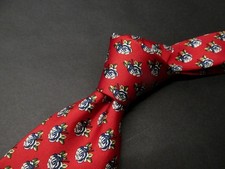 Vintage Burberry red geometric floral silk tie 56" x 3.75" Y37