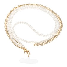 Pearl Crossbody Phone Lanyard, Cell Phone Chain Strap with Tether Patches, Gold