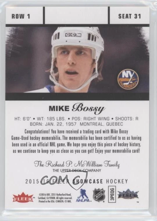 2015-16 Upper Deck Fleer Showcase Flair Row 1 Materials Mike Bossy #31 HOF - Image 2 of 2