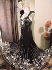 WALLIS Vintage❤️ 1920's Art Deco Beaded Flapper Gatsby Downton Dress 18 Petite