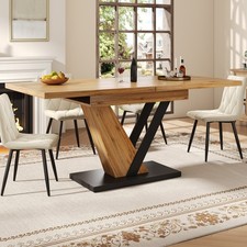 Dining Table 120-160 cm Extendable Table with Wood Grain Finish Kitchen Table
