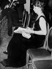First Lady Eleanor Roosevelt wears a velvet evening dress as she a- Old Photo