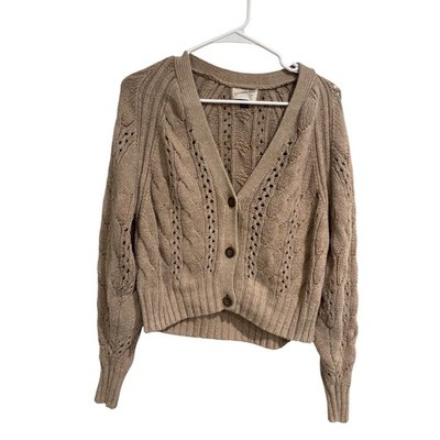 Universal Thread Tan Beige Cable Knit Cardigan Womens Small V-Neck Button