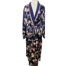 Vtg 90s Oscar de la Renta Pink Label Satin Floral Robe Purple Pink Size XL
