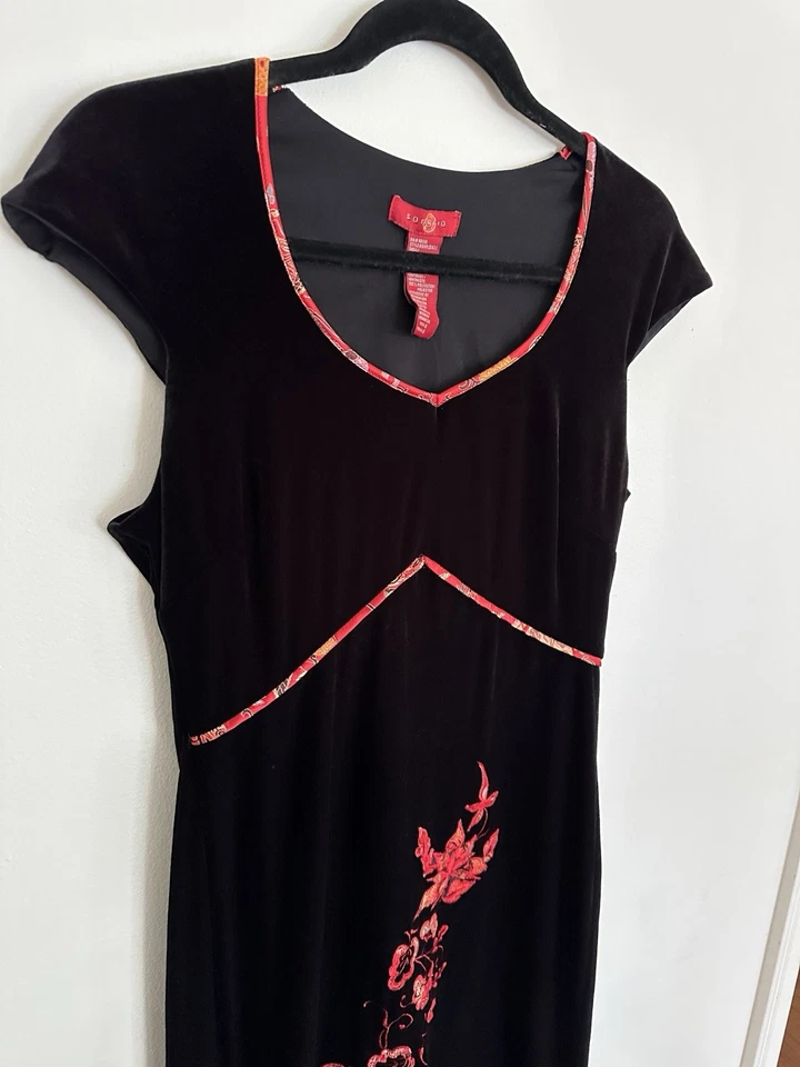 Vestido midi vintage de terciopelo negro sangría talla 8 Babydoll gótico caprichoso asiático Y2K Foto 2 de 4