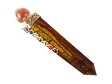 BUTW Tiger Eye 4" Crystal Point Healing Wand with 7 Accent Chakra Gems 1026K