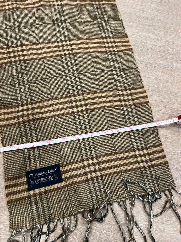 Auténtico Christian Dior Cashmaire 100% Acrílico Bufanda a Cuadros 48” x 11” Hecho en Japón Foto 3 de 4