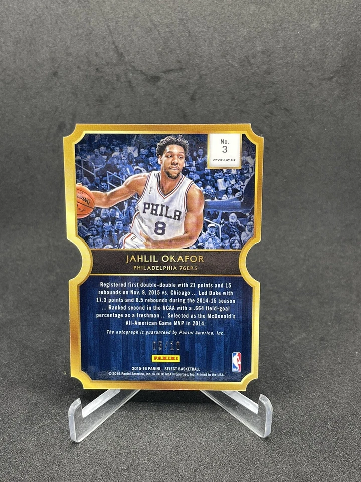 2015-16 Panini Select Jahlil Okafor GOLD Auto /10 Die Cut Rookie RC #3 76ers - Image 2 of 2