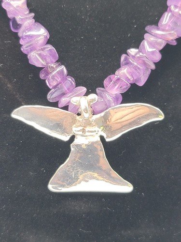 Genuine Purple Amethyst Chip Statement Necklace Sterling Silver Pendant 18" 7mm - Picture 2 of 3
