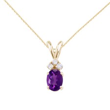 Catena in oro giallo 14 kt 7x5 mm ametista ovale e diamanti e 18"