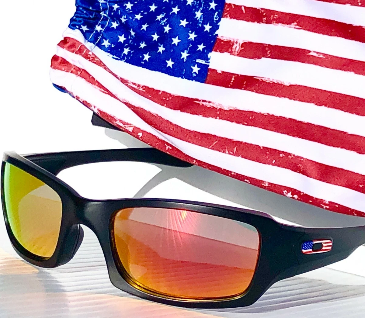 NEW* OAKLEY SI FIVES Matte BLACK POLARIZED Galaxy RUBY w USA Flag