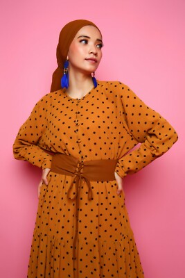 light brown Polka Dot Maxi Dress, dress with belt and plain veil, Bohemia  dress | eBay