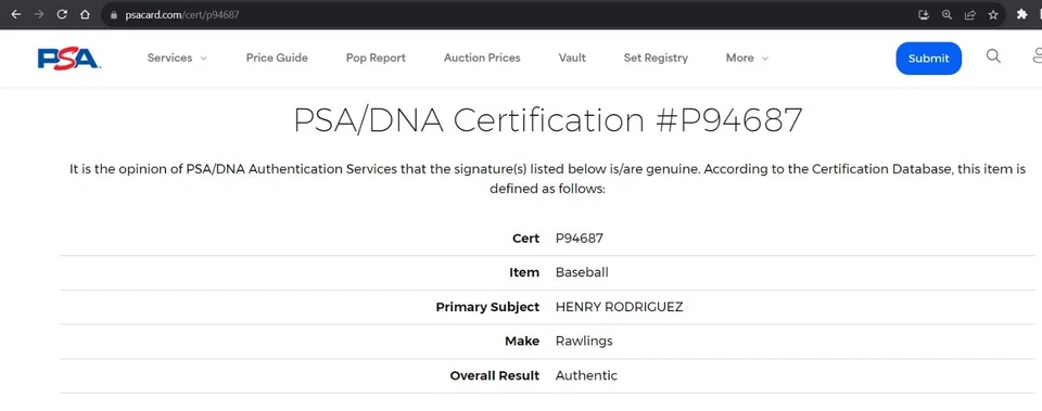 Henry Rodriguez Single Signed OML Rawlings Autograph Baseball PSA / DNA - Image 4 of 4