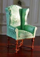 Sofá Silla de Madera 1:12 Silla de Ocio Tela Verde Precioso Mueble para Casa de Muñecas