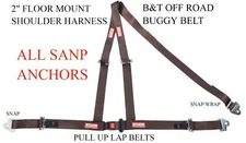 OFF ROAD SEAT BELT 3 POINT ALL SNAP IN RACING 2" BUGGY B&T Y HARNESS BROWN
