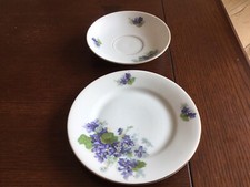 English Country Garden Violets TeaPlate & Matching Saucer Victoria China c1970