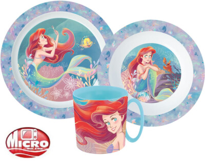 3er Set Arielle Meerjungfrau Kinder-Geschirr Teller, Müslischale, Tasse