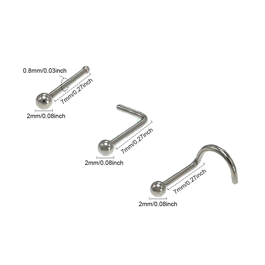 20pcs Ball Nose Stud Nostril Piercing L Shaped Bone